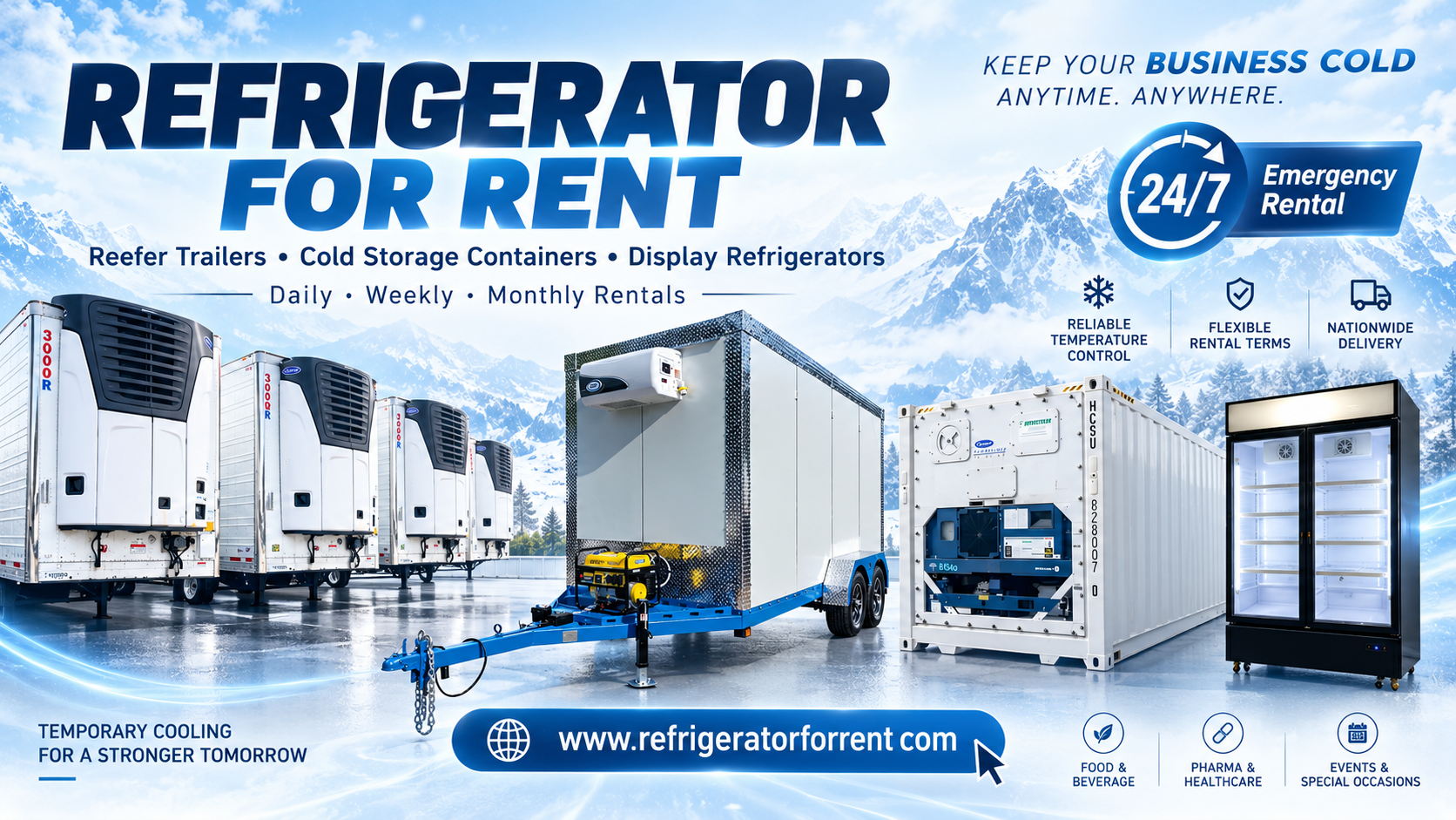 Refrigerator For Rent: reefer trailers, cold storage containers, and display refrigerators available for daily, weekly, and monthly rentals